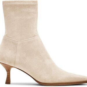 Womens Kitten Low Heel Ankle Boots in Beige, Size 9, with Side Zipper and Pointe
